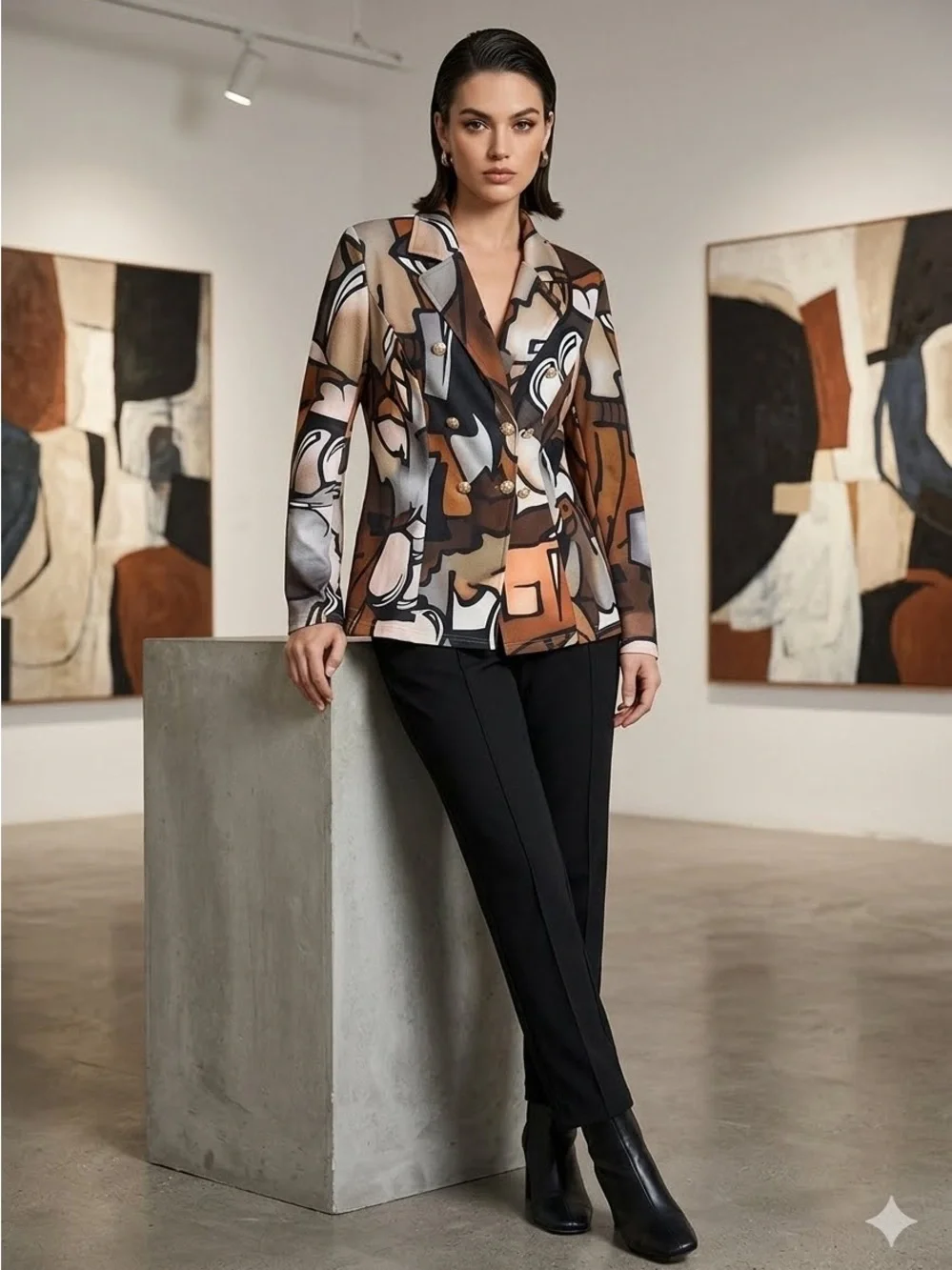 SHEIN Women's Abstract Graphic Print Blazer Jacket Button Front Earth Tone - Picture 3 of 16